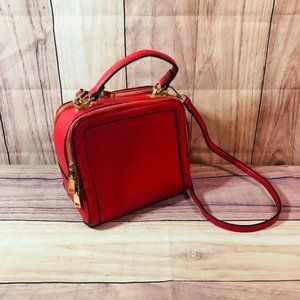 Women's Double Zip Gold Tone Faux Leather Crossbody Handbag Purse Red Small
